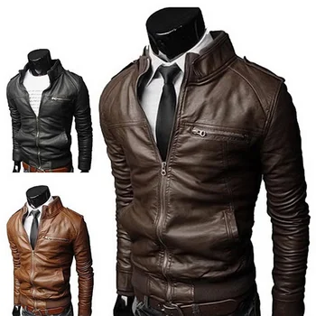 

Men's Fashion Cool Stand Collar Slim Motorcycle Faux Leather Coat Outwear Jacket