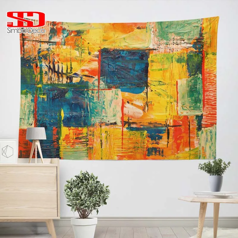 

Colorful Oil Painting Tapestry for Living Room Abstractionis Drawing Pacthworks Decoration Hanging Fabric Carpets Cloth on Wall