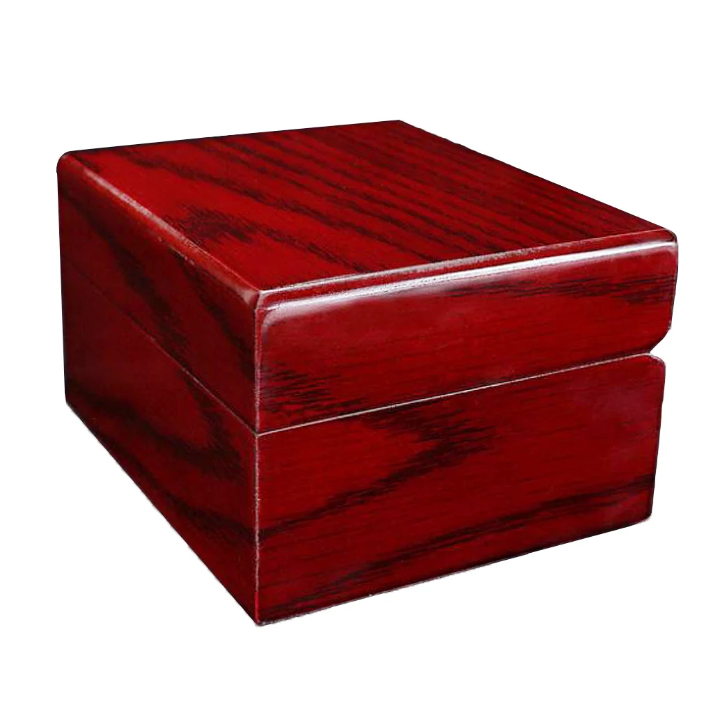 3 Pieces Red Painted Single Slot Wooden Watch Wristwatch Box Display Showcase Natural Wooden with Cushion