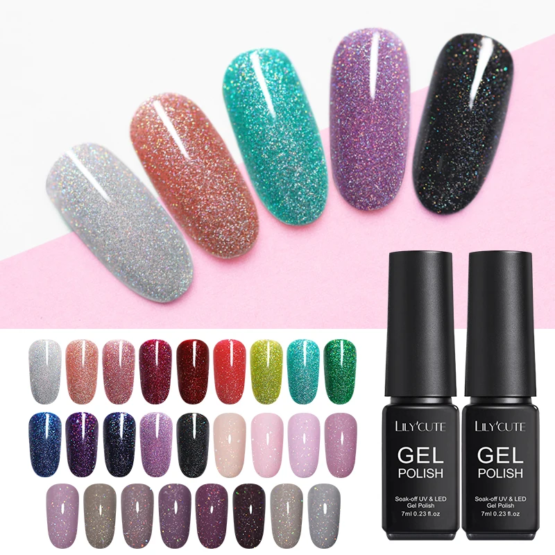

LILYCUTE 7ml Holographic Gel Nail Polish Neon Nude Glitter Highlights Soak Off UV LED Gel Long Lasting Nail Art Gel Varnish