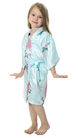 Robe Satin Kimono Robes Bridesmaid Flower Girl Dress Silk Children Bathrobe Nightgown Kimono robe Kids RB009