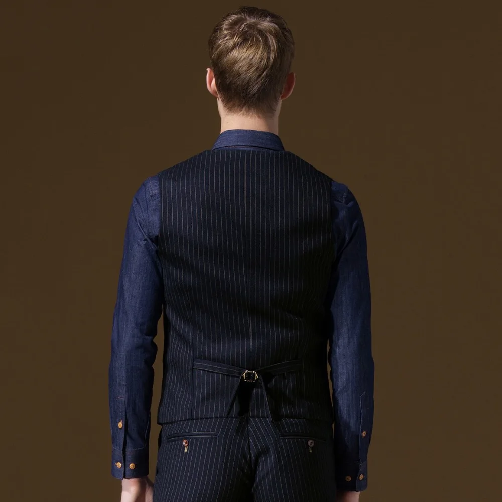 Бренд DANDY Homme высокого качества мужские осенние модные супер тонкие деловые мужские официальные свадебные костюмные жилеты жениха темно-синие полосатые жилеты