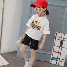 Kids 2017 New Summer Shirt Girls Loose Jurassic Park Print Shirt Baby Short Shirt Toddler Broken Style Children Shirt,2-7Y