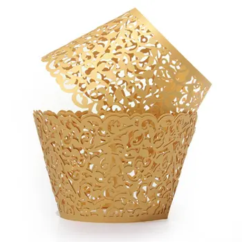 

12pieces Filigree Vine Cake Cupcake Wrappers Wraps Cases Wedding Birthday Decorations Gold