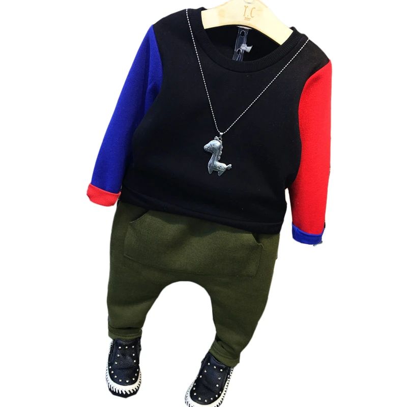 

Autumn Winter Children Boys Clothes Set Thick Warm Sports Suit 2Pcs Long Sleeves Colorful Tops + Pants Kids Clothes