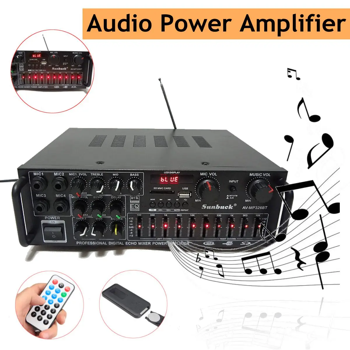 

220V-240V 1200W 2.0 Channel Audio Power Sound Amplifier bluetooth Amplifer audio Board Support 4 Way Microphone Input