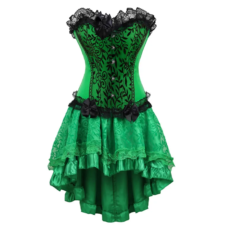 Women Burlesque Dancer Dress Sexy Bustier Corset Gothic Lace Vintage Corset Dress With Skirt Set Poison Ivy Costumes Plus Size