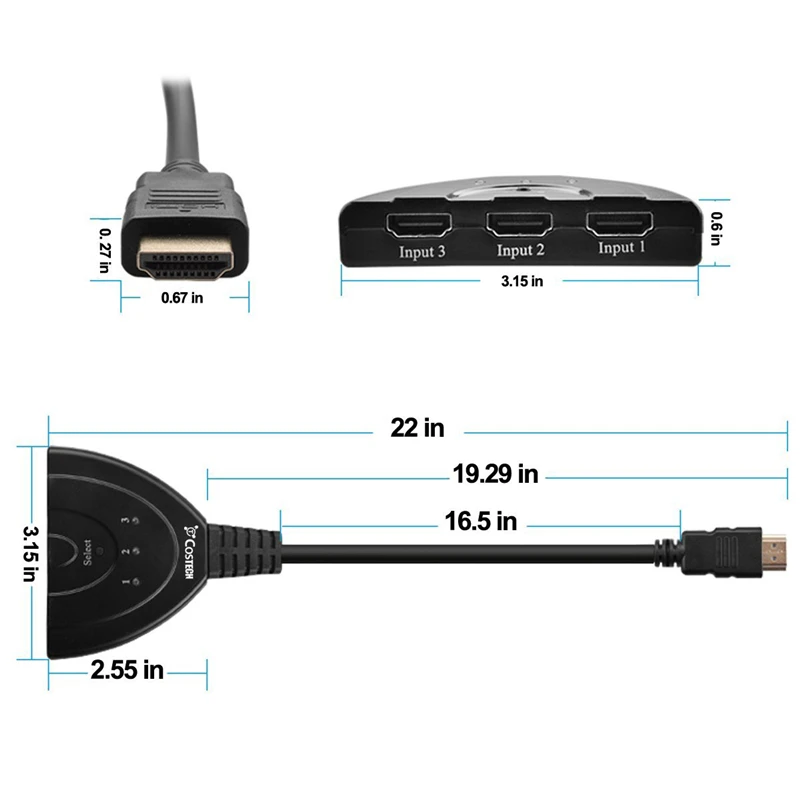 Черный Maikou HDMI 3X1 3-в-1-выход HDMI переключатель 1080P HD концентратор - Цвет: Черный