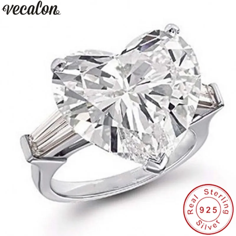 Vecalon сердце любовь кольцо 925 пробы серебро AAAAA Циркон Sona Cz обручальное кольцо кольца для женщин Свадебные ювелирные изделия на палец