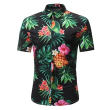 Мужские рубашки с коротким рукавом Новое поступление модные повседневные мужские рубашки с цветочным принтом ананаса Гавайская пляжная летняя рубашка