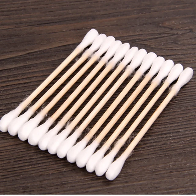 5packs Double Head Wood Cotton Swab For Makeup Cosmetic Accessories Ear