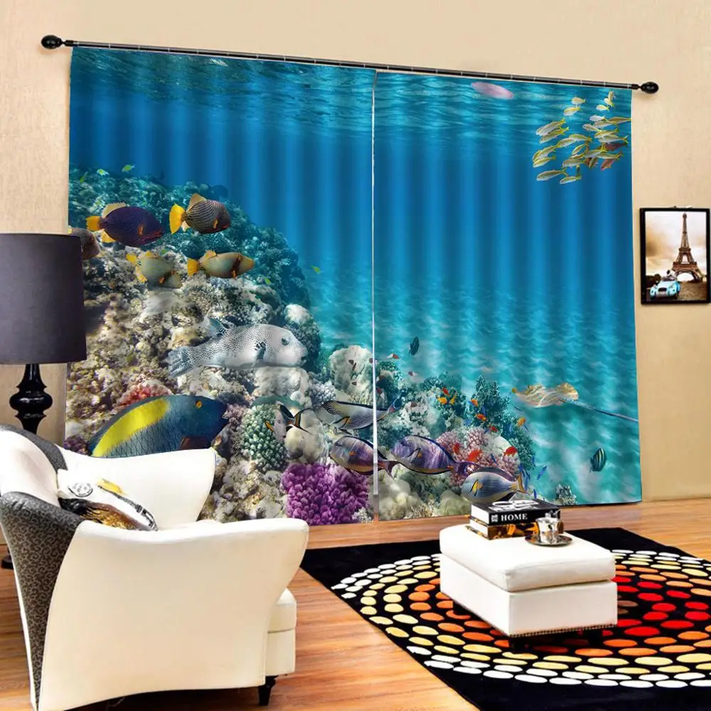 3D Curtain Luxury Blackout Window Living Room oeacn blue curtains for children room | Дом и сад