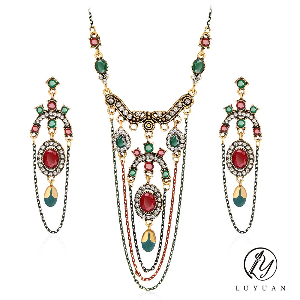 Buy Luxury Turkish Ethnic Jewelry Sets Fashion Multilayer Tassels Statement
