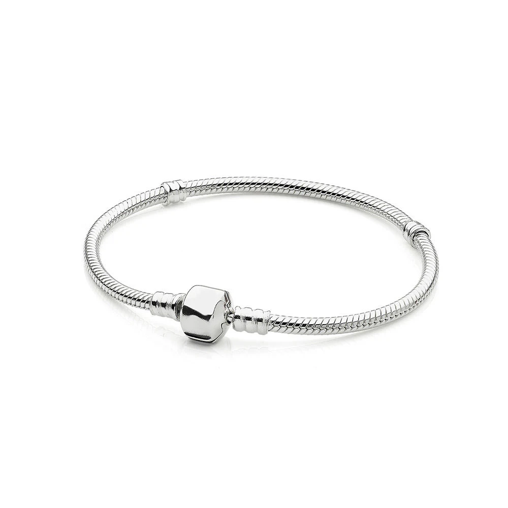 

Authentic 925 Sterling Silver Moments Snake Chain Barrel Clasp Basic Bracelet Fit Original Europe Bead Charm Bangle DIY Jewelry