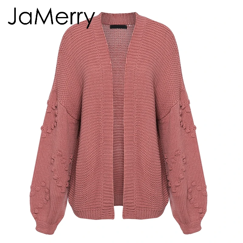 JaMerry Vintage loose women knitted cardigans Oversized lantern sleeve heart crochet jumper Autumn winter knitting cardigan coat