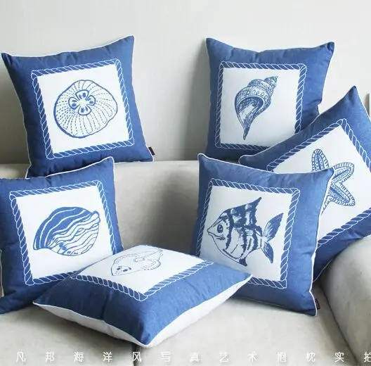 Blue Seashell Throw Pillows Case Sea Starfish Decorative Cushion