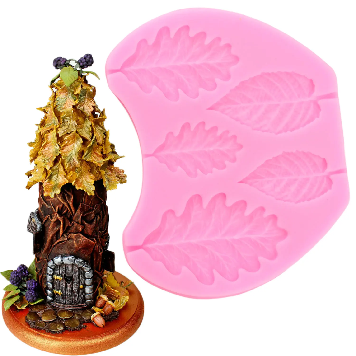 

DIY Tree Leaf Press Silicone Mold Cake Border Fondant Molds Cake Decorating Tools 3D Leaves Chocolate Candy Fimo Clay Moulds