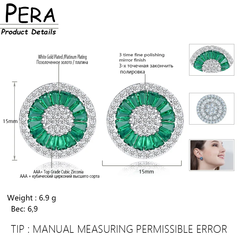 Pera Модные женские большие круглые милые серьги-гвоздики для ювелирных изделий Аксессуары полный кубический цирконий установка с розовым золотом цвет E246