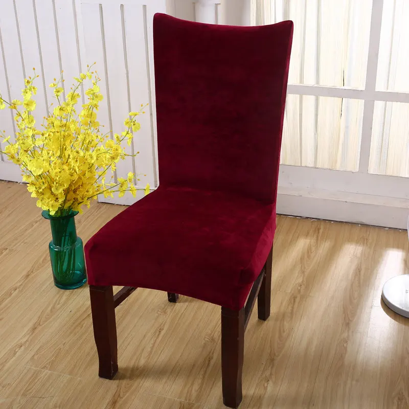 Сплошной цвет современный красный плюшевый стул с обивкой Чехлы бархат для столовой толстые чехлы для свадебного офиса Банкетный пылезащитный - Цвет: color 11