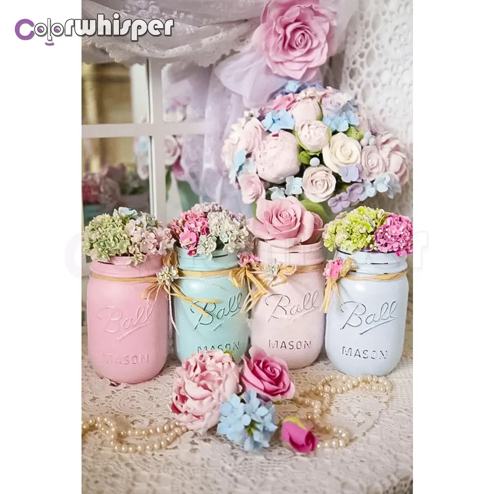 

ColorWhisper Daimond Painting 5D Full Square/ Round Rose Vase Pink Flower Diamond Rhinestone Crystal Cross Stitch Mosaic 795DP
