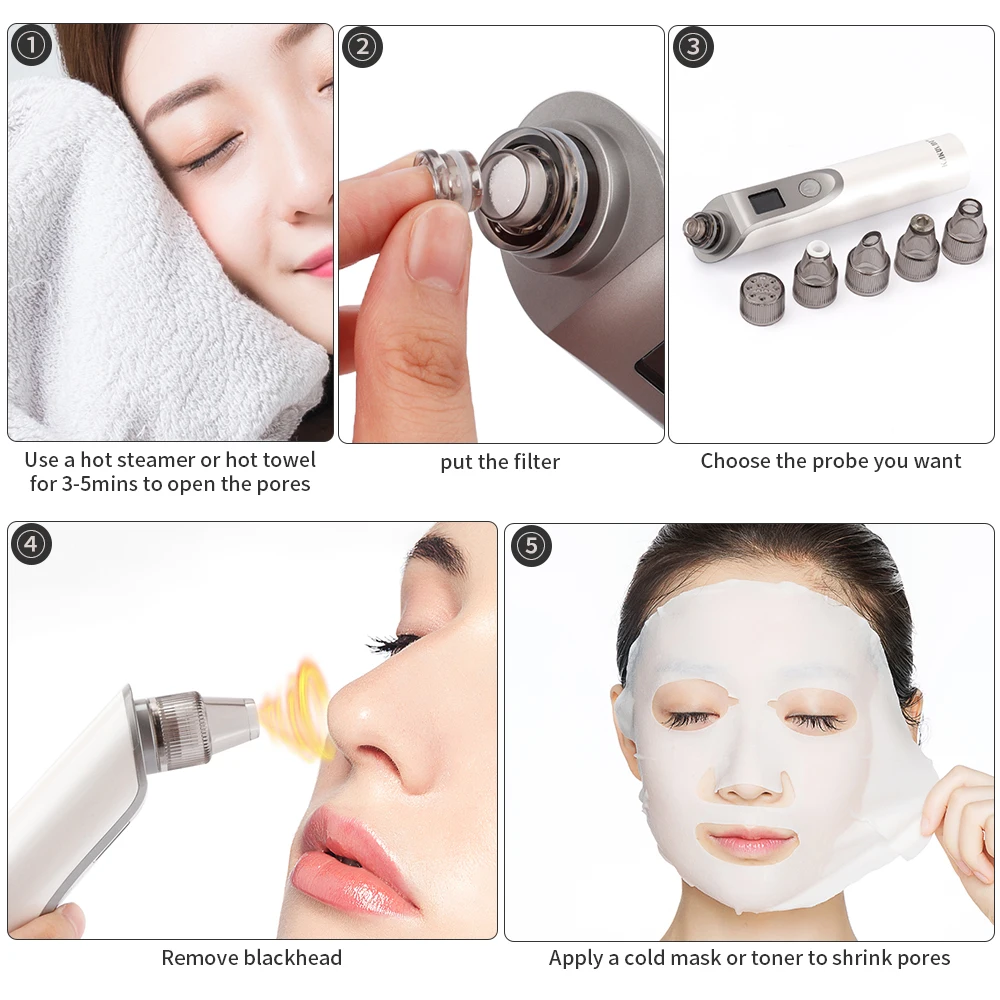 Sucção a Vácuo Cravo Poro Espinha Limpador Facial Acne Removedor Ferramenta Luz Azul Vermelho Profunda Poros Mais Limpo 13 facial cravo acne removedor ferramenta luz azul