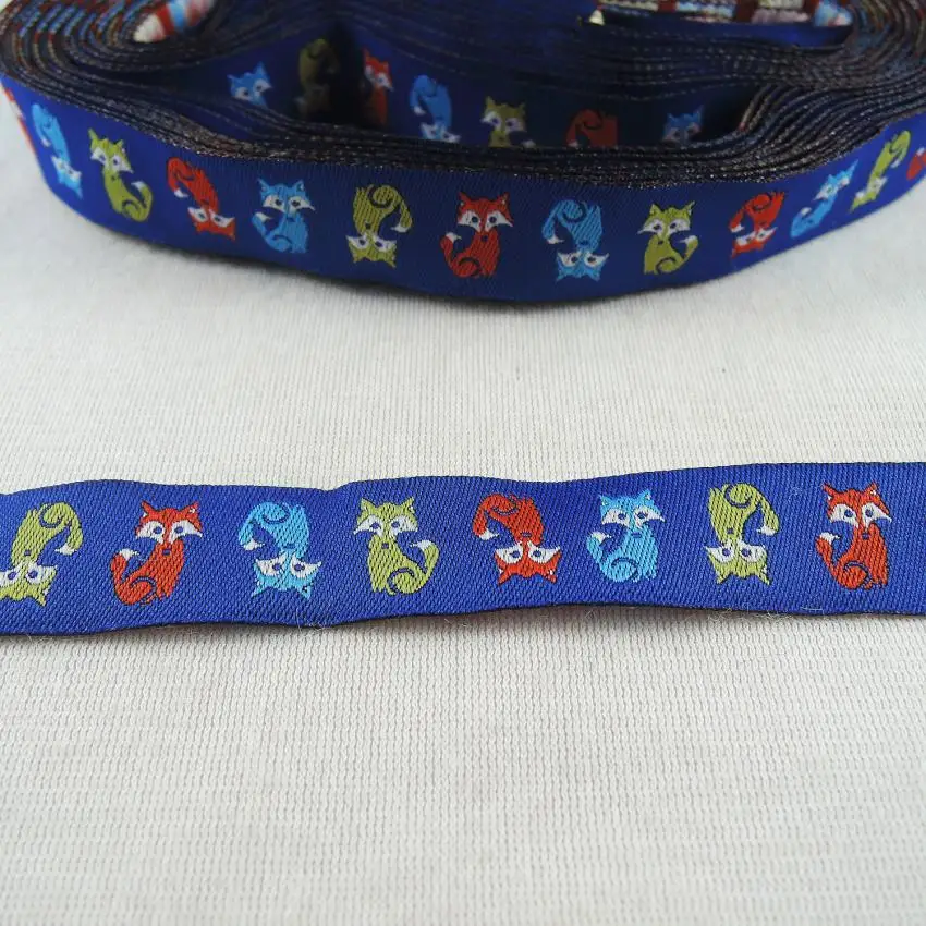 

16mm Blue Background Fox Animal Polyseter Woven jacquard ribbon trim 10 yards/lot, DIY handmade Sewing Accessory Trims Tape CX44