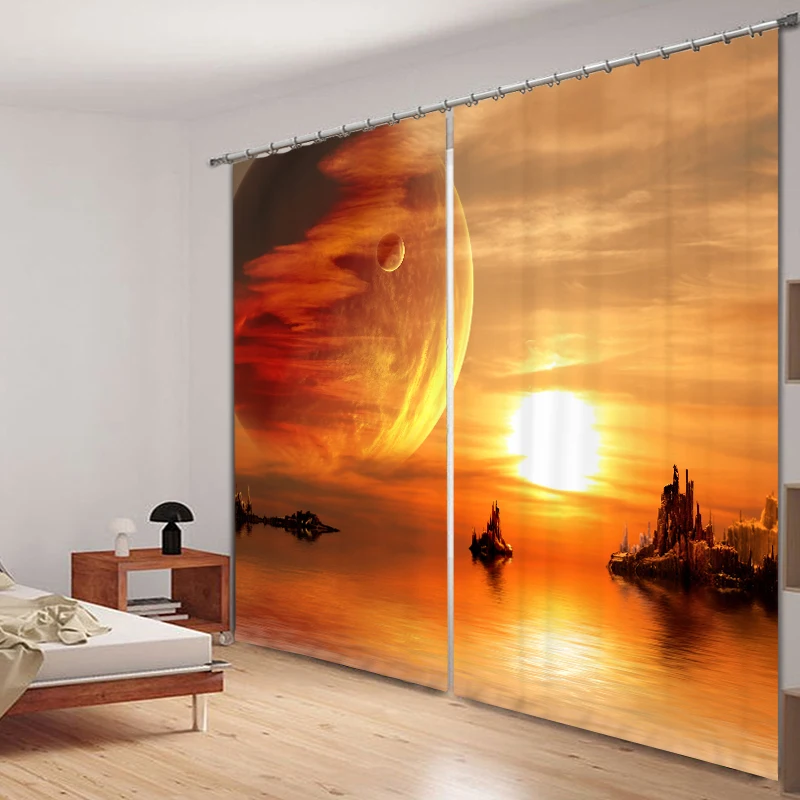

yellow Space Luxury Blackout 3D Window Curtain For Living Room Bedroom Drapes Rideaux Cortinas Customized size Cushion cover