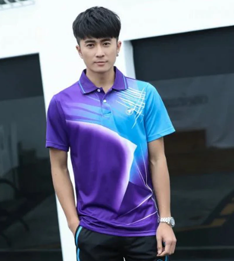 Быстросохнущая Спортивная брендовая рубашка для бадминтона, дышащие женские и мужские рубашки для настольного тенниса, футболки для командного бега, фитнеса, тренировок - Цвет: AY002 blue