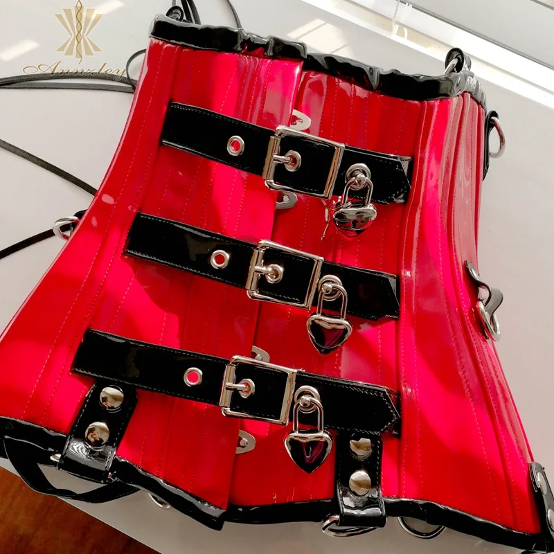 Annzley Cupless Corset Red Leather Corset Underbust For Women Waist Training  (8)