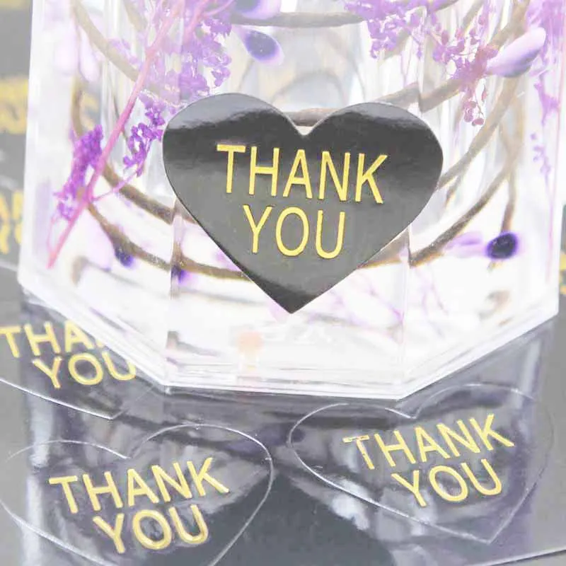 100pcs mulit paper gold/silver foil labels DIY handmade with love self adhesive labels heart shape thanks you gift labels 33*29m