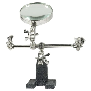 

Easy-carrying Helping Third Hand Tool Soldering Stand with 5X Magnifying Glass 2 Alligator Clips 360 Degree Rotating Adjustabl