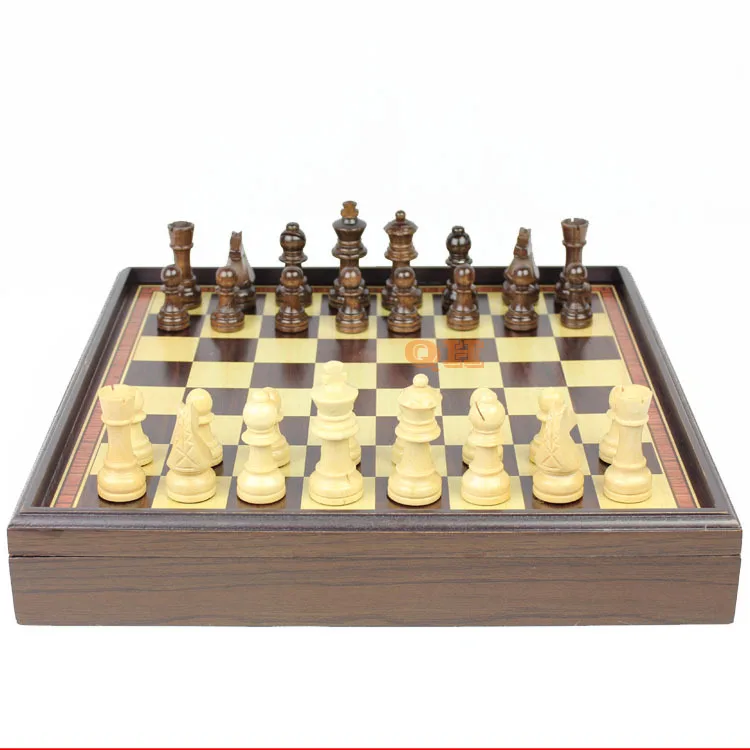 Wooden Chess Natural Wood Green Paint Refined Workmanship Boxed Desktop Grade Wood Gift Portable Chessboard Child Fun Heat