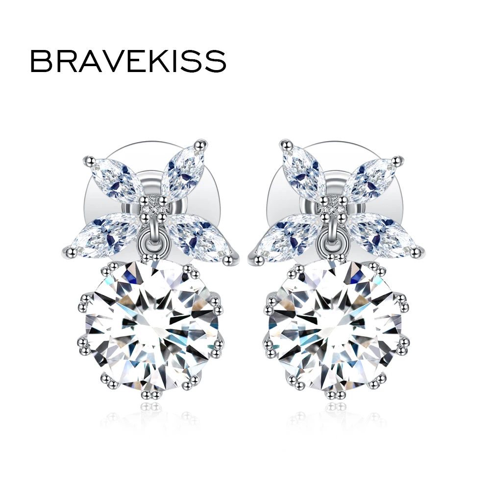 BRAVEKISS лист синий кубический цирконий Свадебные серьги-клипсы цветок серьги для
