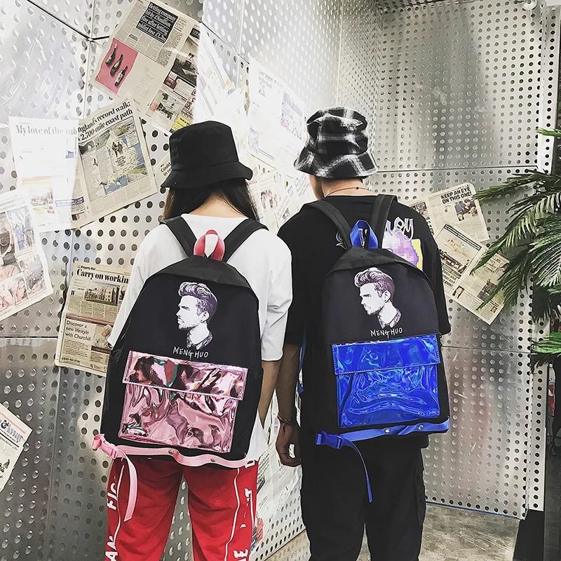 Menghuo Patchwork Women Backpack Laser Holographic Bag Mochila Feminino Silver Multicolor School Bags Leather Daypack Olografico (61)