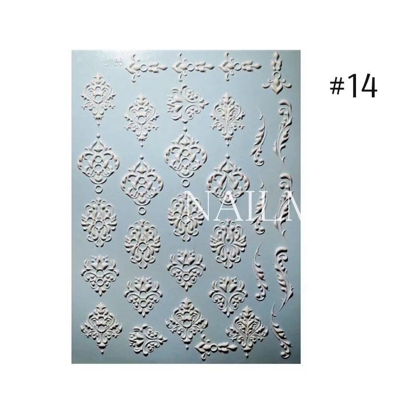 Damask 14 1 шт., 3D акриловые наклейки для ногтей с гравировкой в виде цветов, рельефные наклейки для ногтей в виде цветов, эмаистичные наклейки для ногтей с водными горками, модные наклейки для ногтей - Цвет: Damask 14