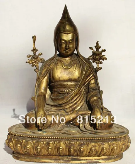 

bi00482 10" Old Tibet Tibetan Bronze 24k Gilt Je Tsongkhapa Lama Teacher Buddha statue