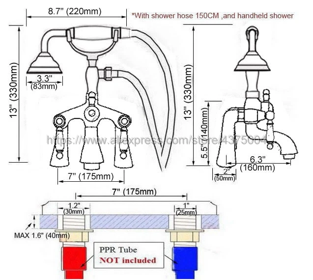 Antique Brass Bathroom Clawfoot Bath Tub Faucet Mixer Tap Ceramic Handle Hand Shower Head Nan008