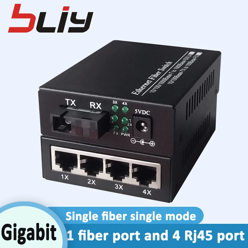 Bliy мини коммутатор gigabit 1G4E волокна переключатель 1 волокно до 4 rj45 порт Ethernet волоконно-оптический коммутатор питания через ethernet локальная сеть onu olt гигабитный коммутатор ftth
