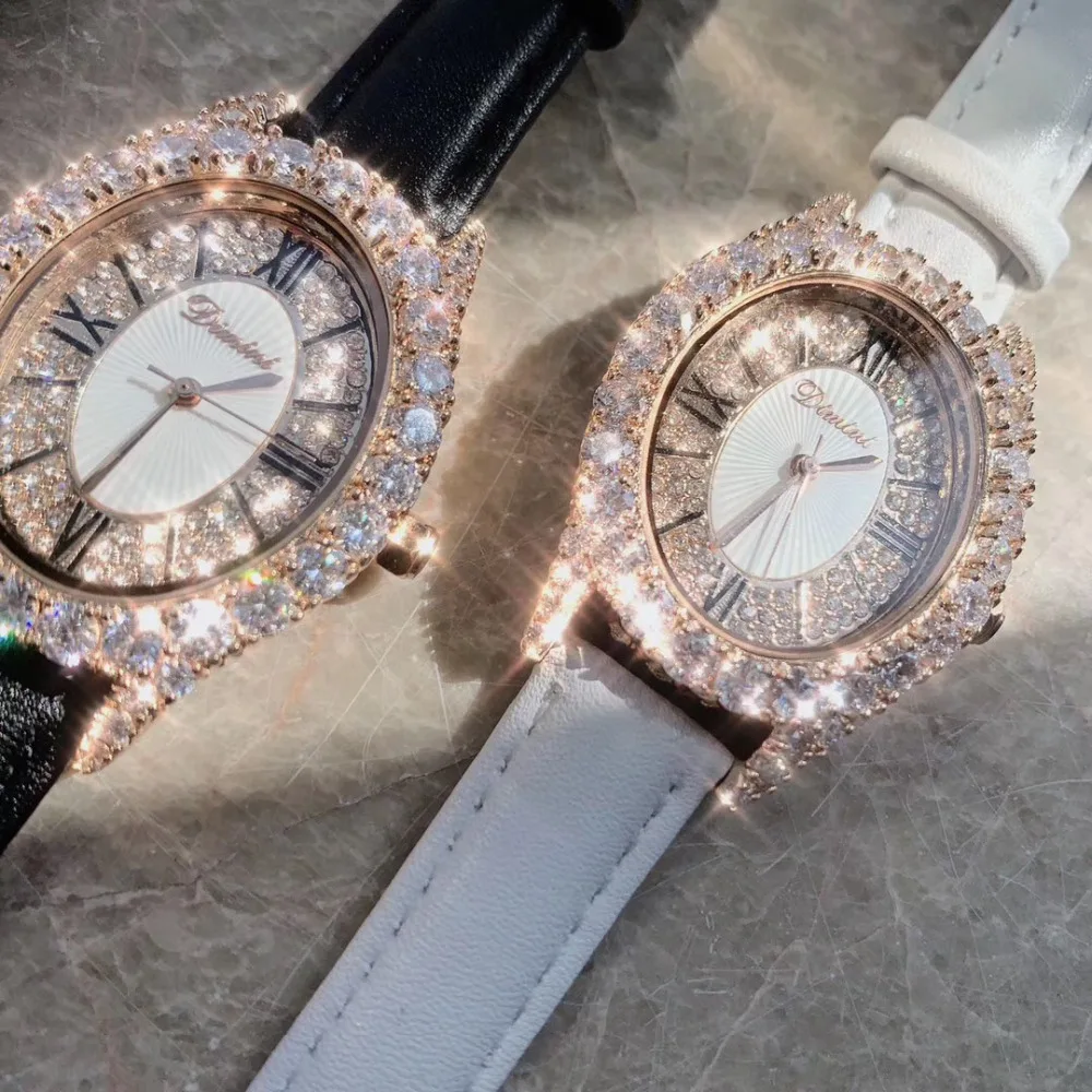 Роскошные блестящие стразы Для женщин модные часы Овальный Винтаж кристаллы наручные часы Роман Количество Водонепроницаемый