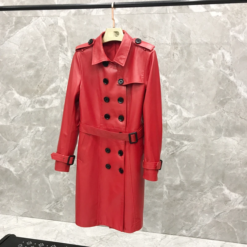 2019 Spring  Jacket Women Long Section  Windbreaker  Korean Version of The Coat Slim Jacket Real Leather Jacket