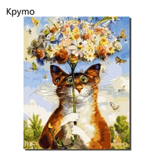 Kpymo картина по номерам желтый кот FlowersOn холст уникальные подарки украшение дома картина для гостиной стены Искусство домашний декор