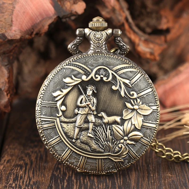 Retro Shepherd Farmer Design Bronze Pocket Watch Chain Flower Cover Classic Arabic Numeric Scale Fob Clock Necklace Pendant Gift 2019 2020 (5)