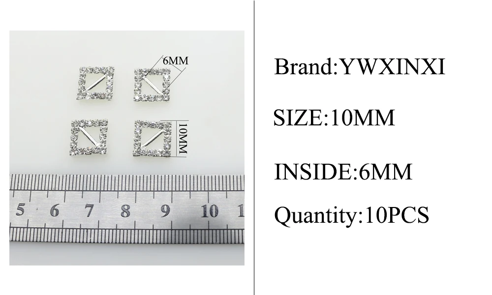 10 мм квадратные стразы, пряжки, хрустальные крючки для платьев, свадебное украшение для пригласительных открыток, сделай сам, бант для волос, аксессуары, 10 шт./лот