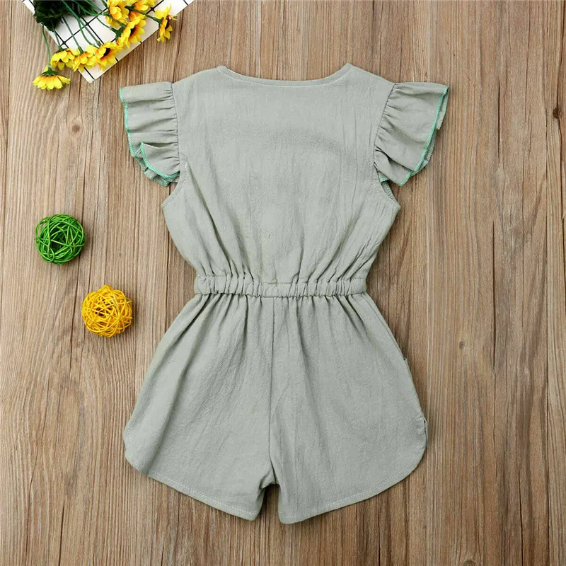 الصيف طفل الاطفال الفتيات كشكش يطير كم رومبير بذلة الزي الصلبة القوس عقدة ملابس Sunsuit