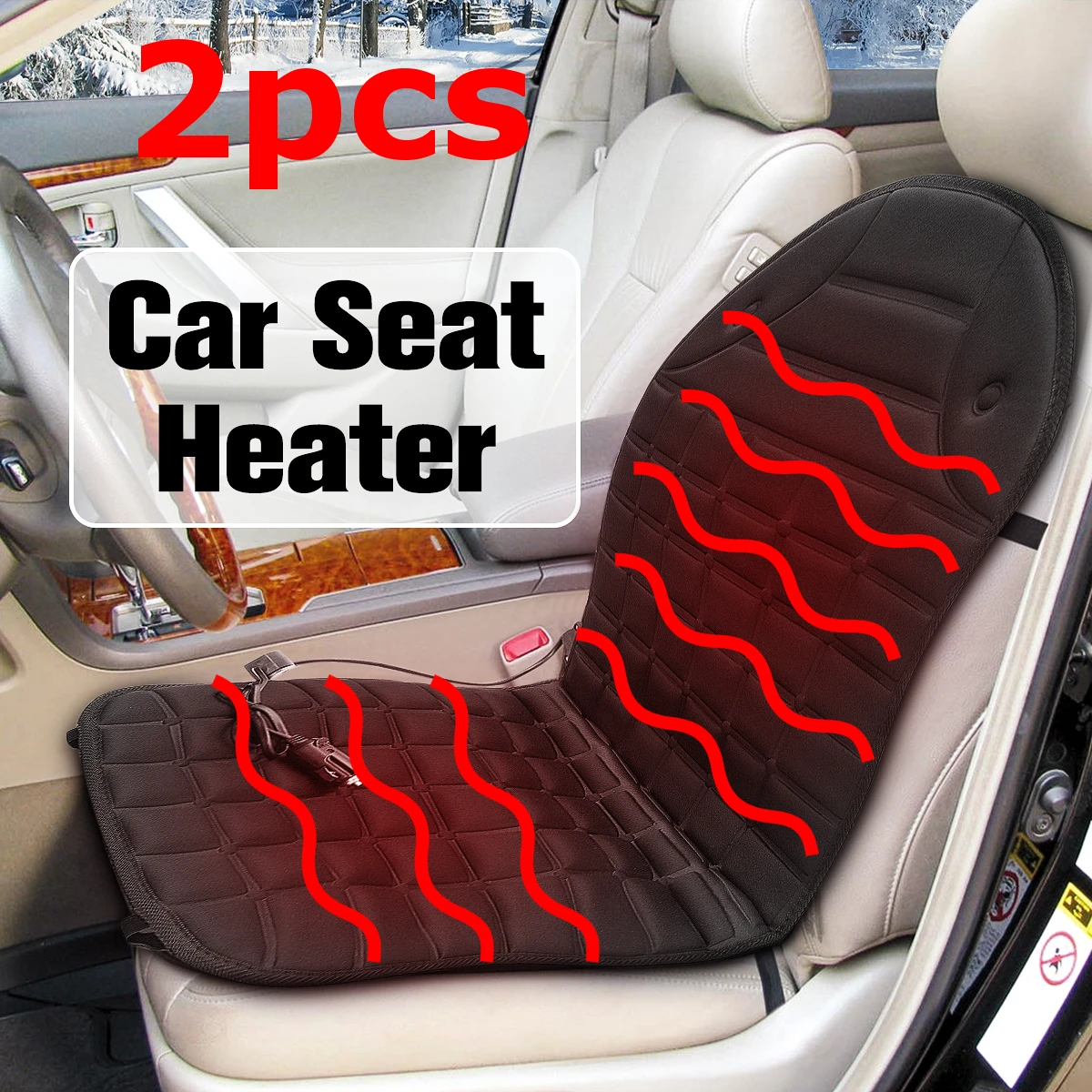 

2pcs 12v Car Auto Front Seat Heated Cover Heater Cushion Temperature Controller Winter Warmer Pad