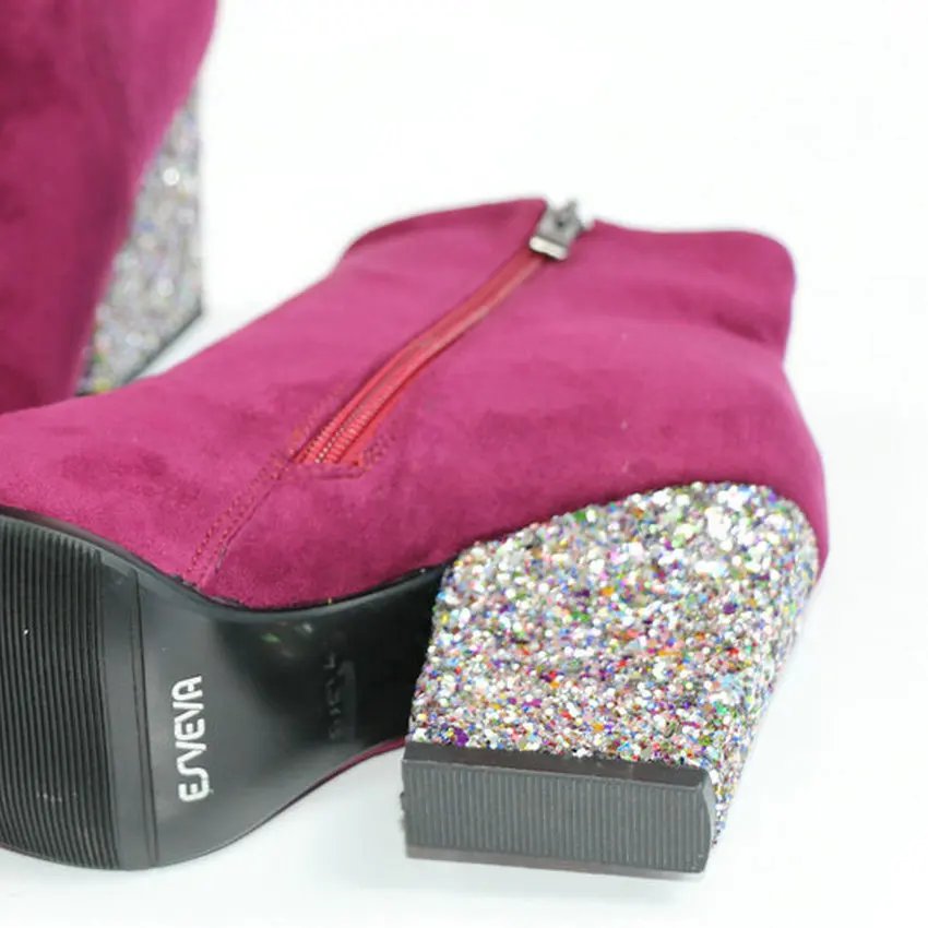 ESVEVA/Осенняя обувь на молнии женские модные ботинки из флока ботильоны толстом