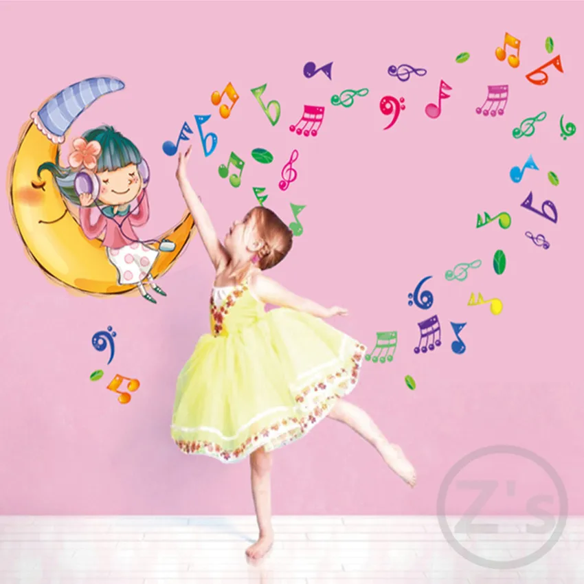 moon girl music wall stickers for kids rooms daycare wall decorations nursery decor children princess - Nursery Decorations moon girl music wall stickers for kids rooms daycare wall decorations nursery decor children princess - Nursery Decorations