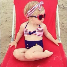 Купальный костюм для девочек, купальный костюм для маленьких детей, бикини на пуговицах, полосатый купальный костюм для девочек, пляжная одежда