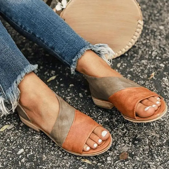 Для женщин Повседневное открытый носок плотная плоские сандалии низкий квадратный каблук носки-тапочки обувь для пляжа C55K распродажа