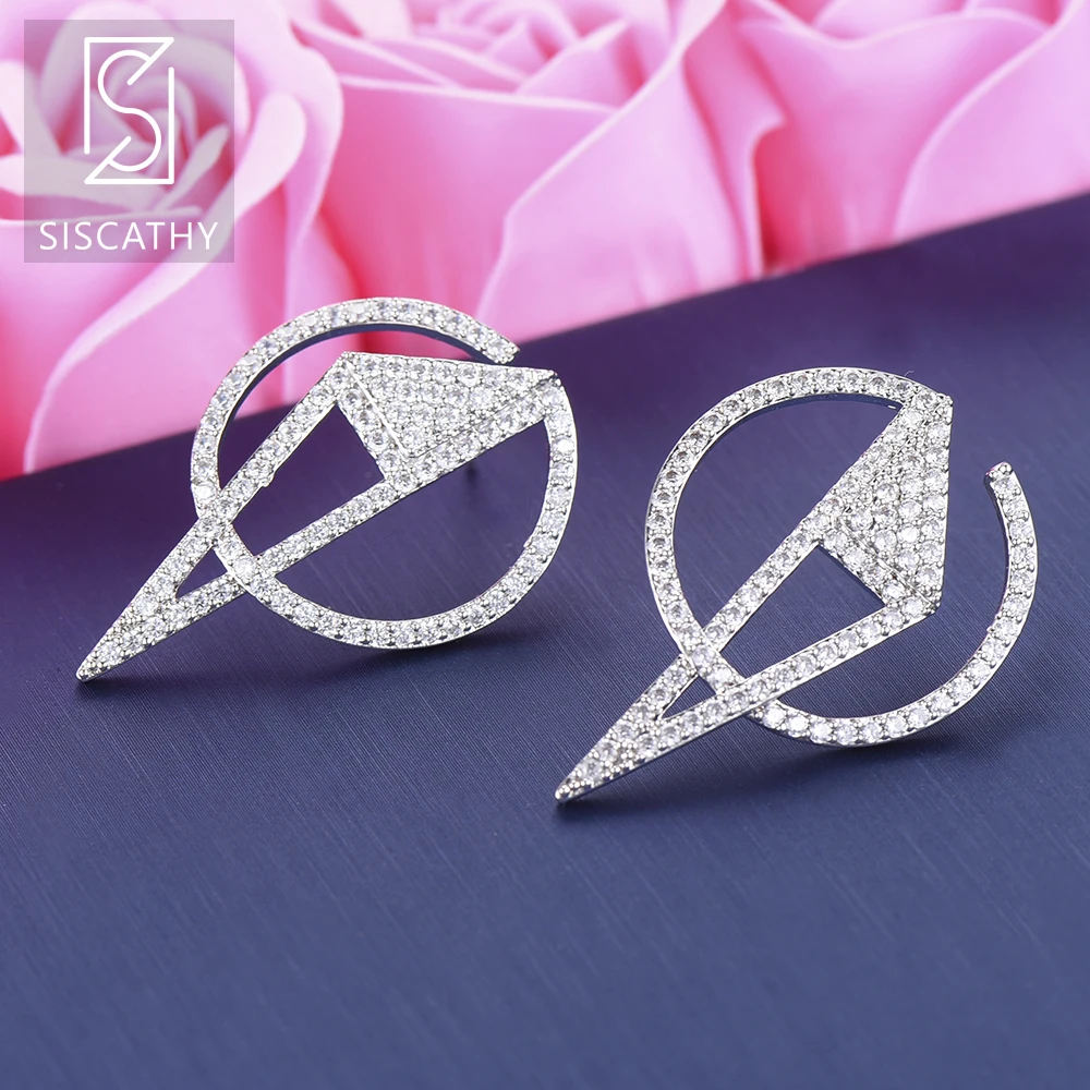 

SISCATHY 2019 Luxury Cubic Zirconia Crystal CZ Colombia Dubai Earrings Triangle Stud Earrings For Women Wedding Bridal Jewelry